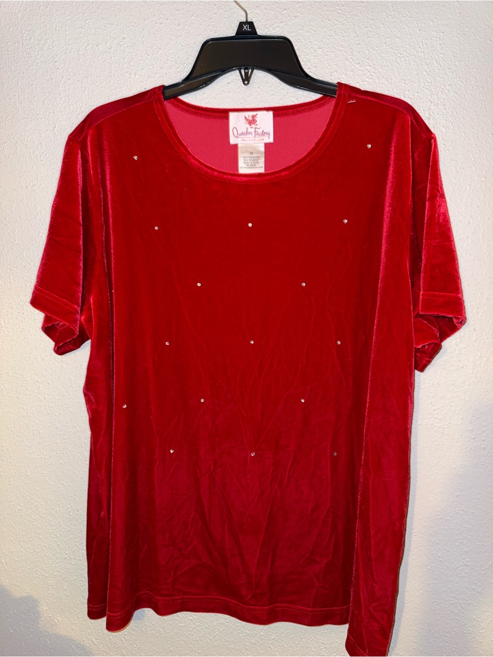 Quacker Factory Red Velvet Short Sleeve Top with Crystal Dots